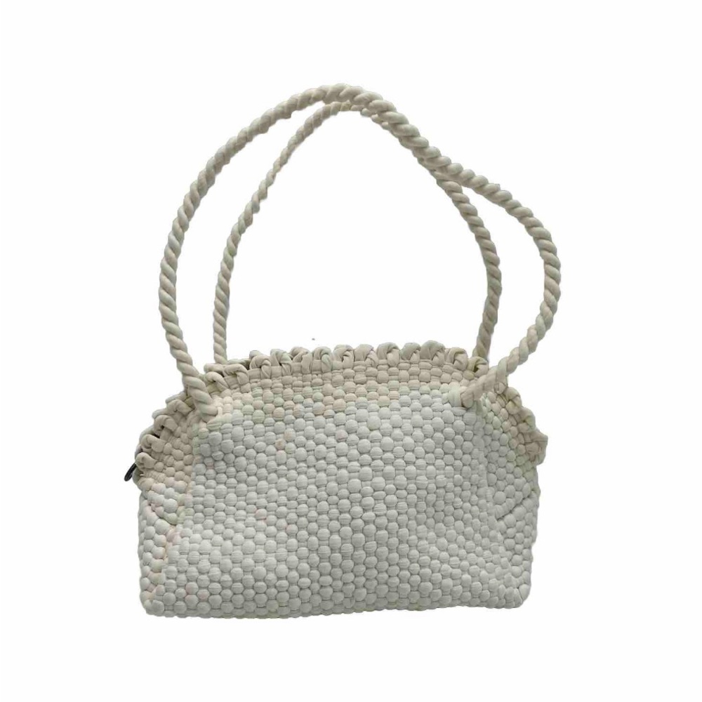 Vintage Purse Macrame Zipper Closure Scalloped Trim Small Cream Cottagecore Boho